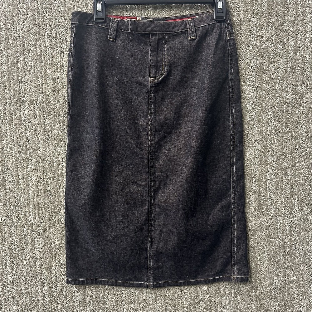 90s Guess Vintage Y2K Glimmer Red Label Dark Indigo Jean Skirt 27 (Fits 28) 0095